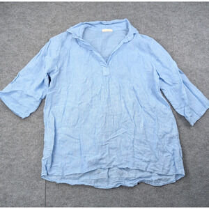 Milio Milano Linen Top Womens Small Blue Coastal Minimal Lagenlook Beach Shirt